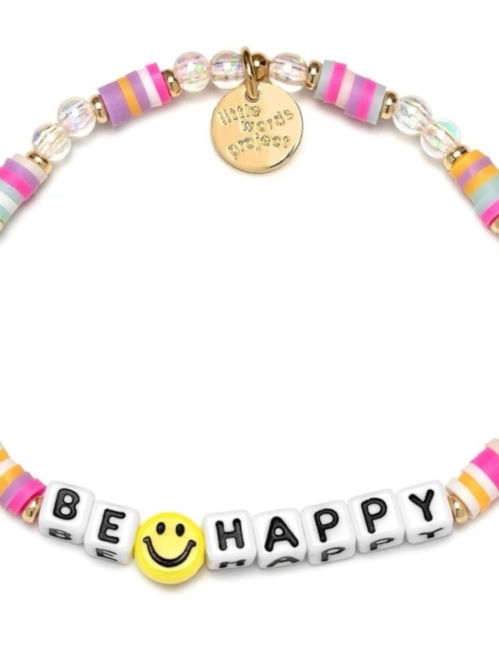 Be Happy Multicolor Letter Bead Bracelet with Gold Charm
